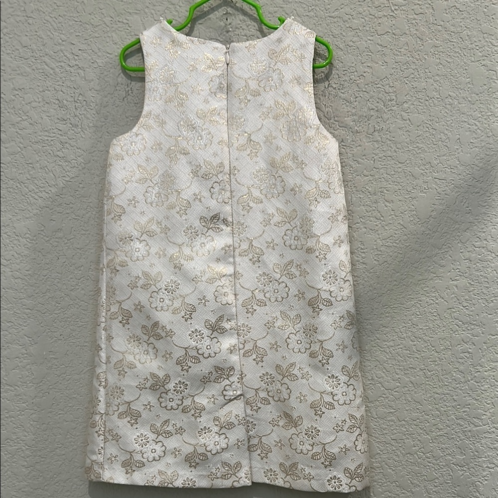 Rachel Zoe cream and gold floral Sheath Dress Sleeveless pearls around Crew Neck - Picture 5 of 10